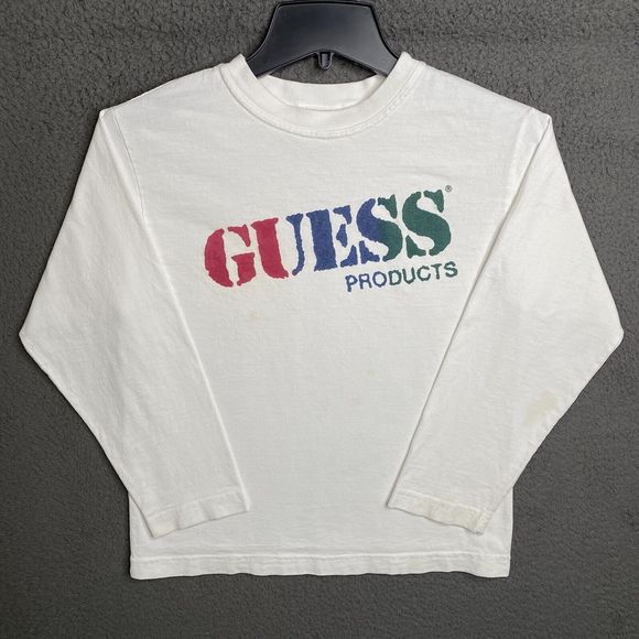 GUESS Tops - GUESS JEANS USA T-Shirt White Long Sleeve Womens Small Classic Spellout Logo